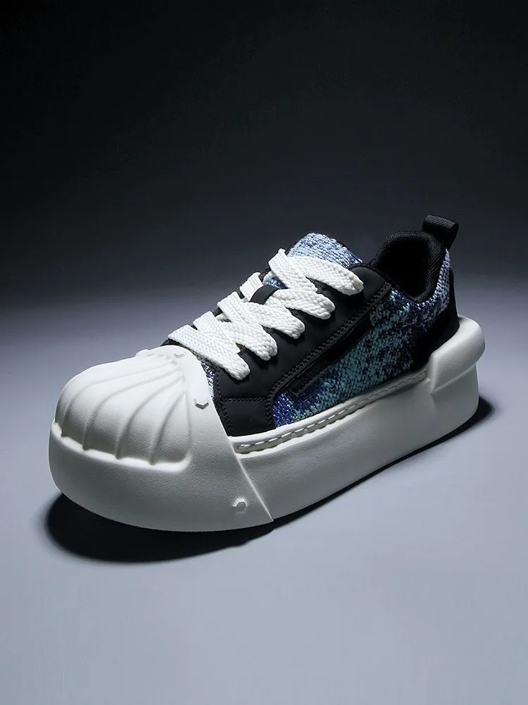Men Fashion Leather Mesh Spliced Shoes Round Toe Lace-Up Casual Shoes Height Increasing Sneakers Daily Durable Footwear Hot Sale