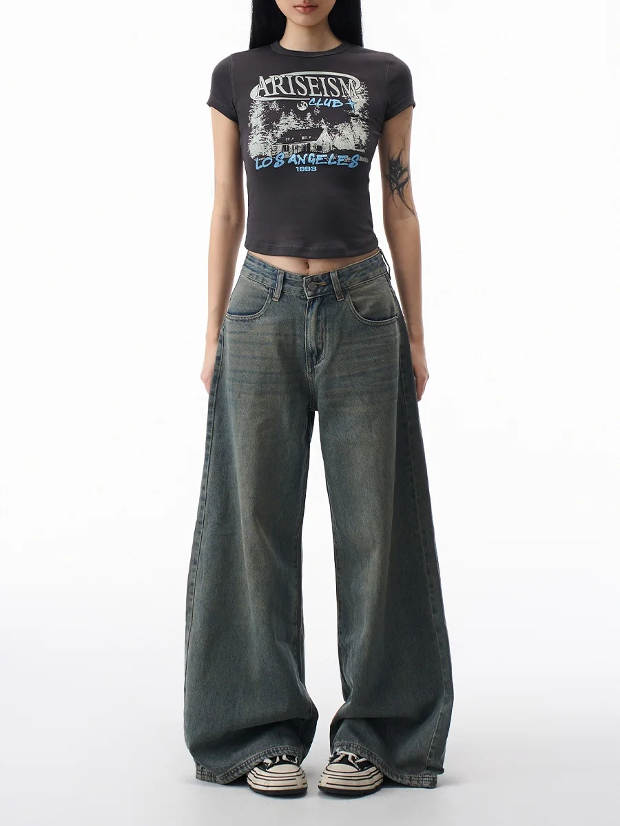 

Винтажные прямые женские джинсы с высокой талией, повседневные джинсовые брюки с талией, осенние удобные теплые брюки Faion Street Sle