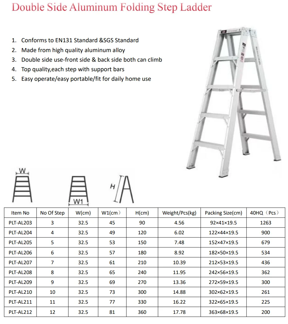 Modern Design Double-Sided Aluminum Folding Step Ladder Telescopic and Combination Structure