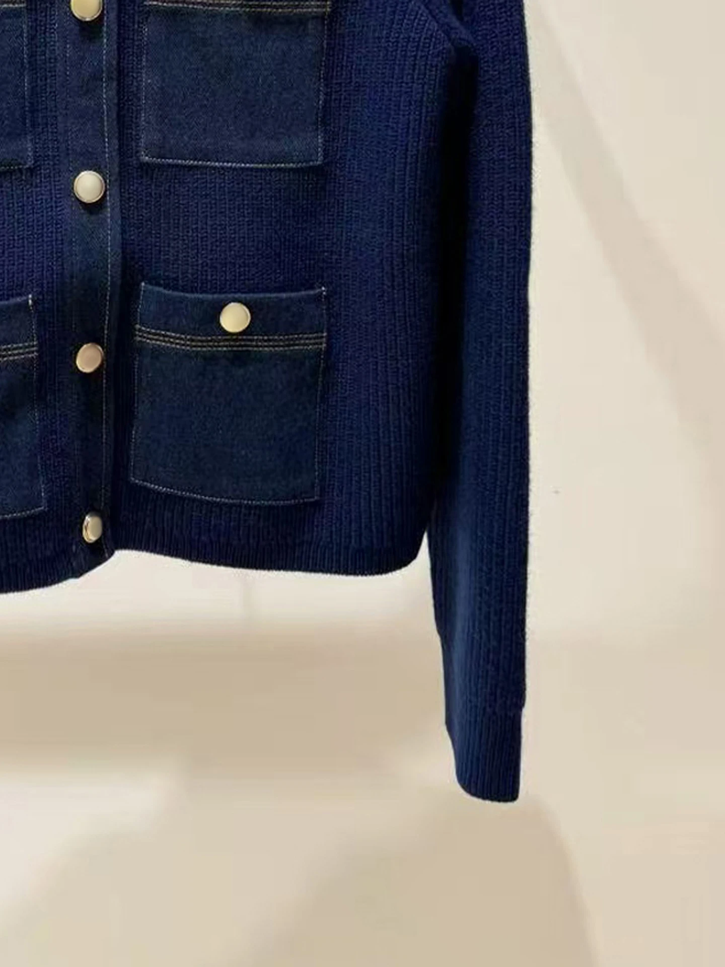 S Home South Oil High End ผู้หญิงสบายๆถัก Denim ket เปิดเสื้อสเวตเตอร์ถัก Jaet อเนกประสงค์ฤดูใบไม้ร่วงใหม่มาถึง