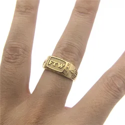 Solid FTW Ring Stainless Steel Retro Punk Biker Golden Black MIddle Finger Party Unisex Ring Size 7-13