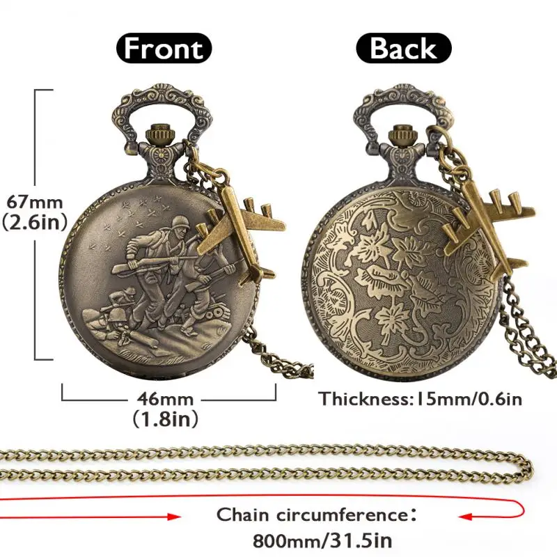 Pendentif de soldat en Bronze, bijoux de chasse Antique, montre de poche à Quartz, collier de guerrier, horloge à chaîne avec accessoire d'avion