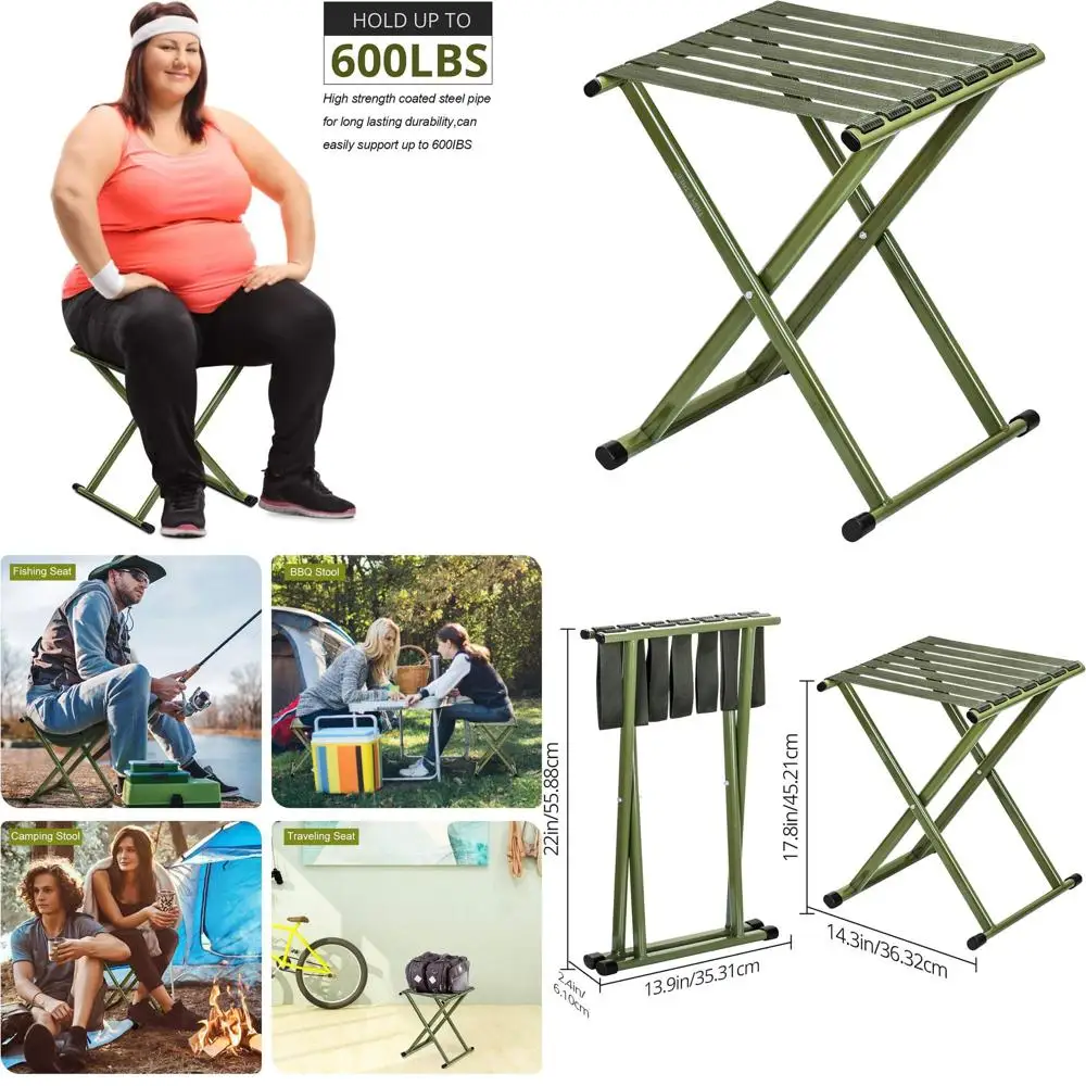 

Портативный походный стул с высокой грузоподъемностью (17,8 дюймов), выдерживает до 600 фунтов, для походов, рыбалки и других активностей на природе
