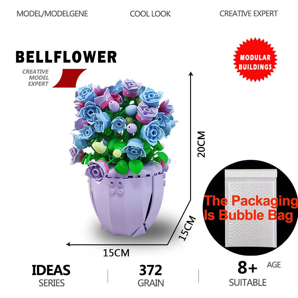 

Bellflower горшечные цветы, строительные блоки, креативные экспертные идеи, растительный орнамент, кирпичи, набор моделей, развивающие игрушки для детей, подарки