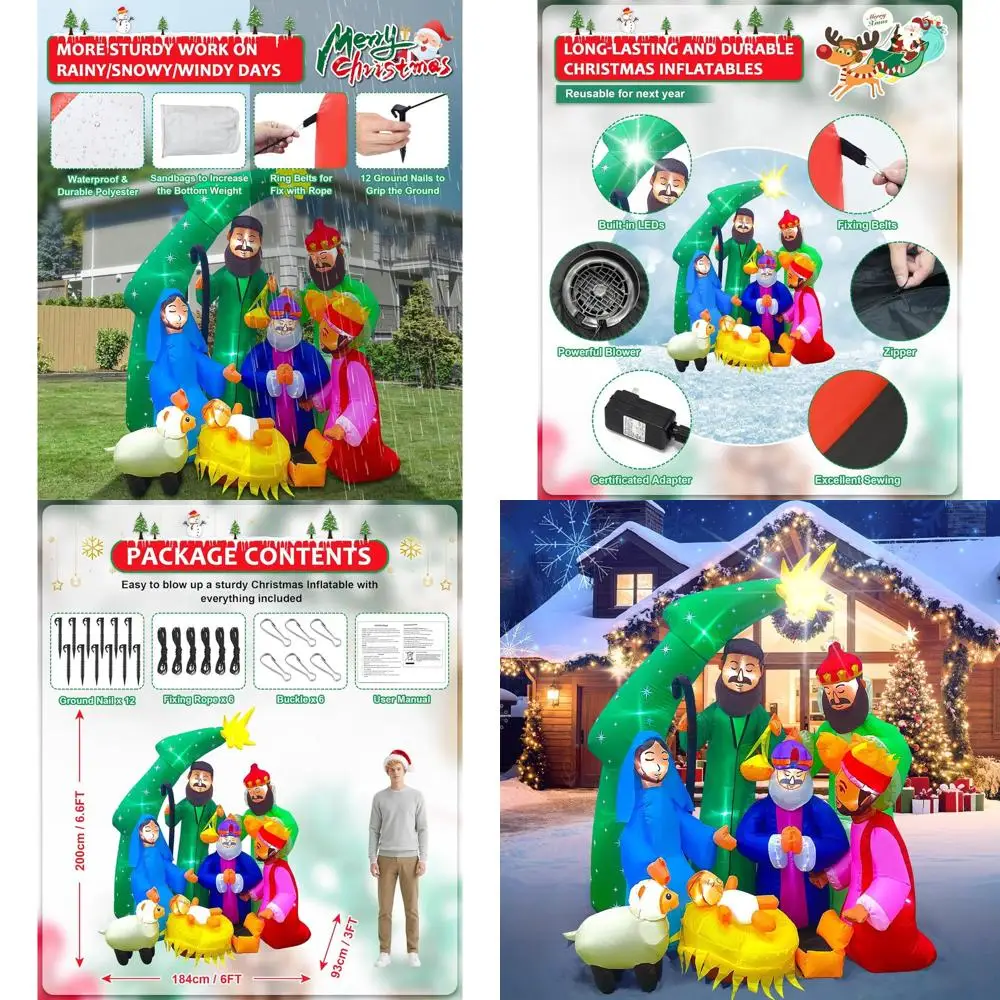 

Outdoor Nativity Scene Inflatable Christmas Decorations with 1.5m String Lights for Lawn and Garden