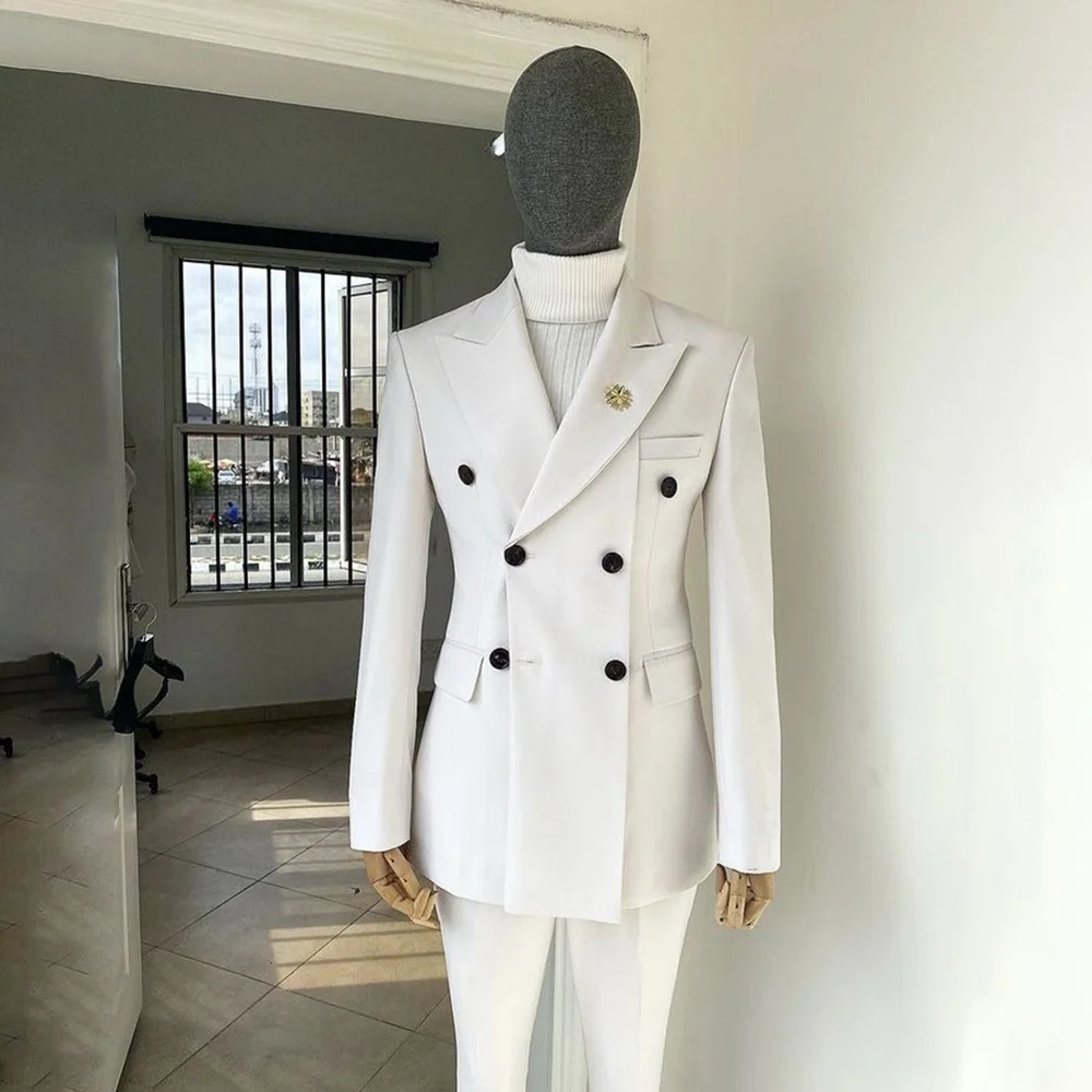 

Handsome Men's Suits 2 Piecs Jacket Pants Double Breasted Peak Lapel Stylish Business Formal Male Clothing Banquet Custom