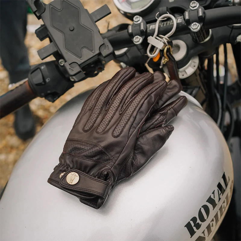 Goatskin Riding Leather Gloves, Vintage Moto Gloves for Motorcyclists, Breathable ,Touchscreen,Cycling Glove for men