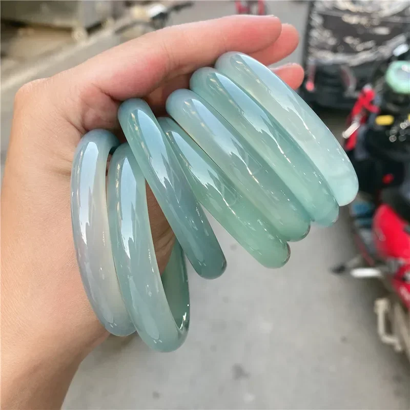 Natural ice-colored oil green chalcedony bracelet girl literary paragraph jade bracelet woman   jade bangle high quality