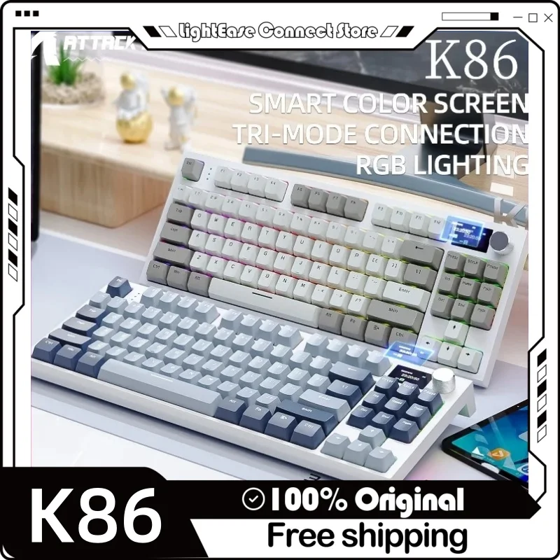 

Проводной светодиодный дисплей Attack Shark K86, трехрежимный Rgb Bluetooth 2,4 ГГц, популярная универсальная механическая клавиатура на заказ