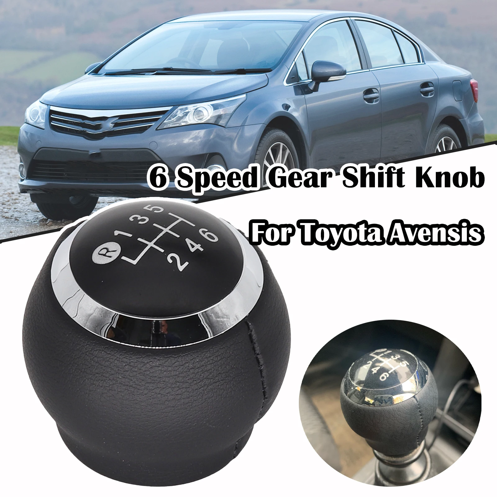 

For Toyota Avensis Leather 6 Speed MT Gear Shift Knob GearStick Lever Pen Shifter Handball Chrome M12 Black 2009 2010 2011- 2014