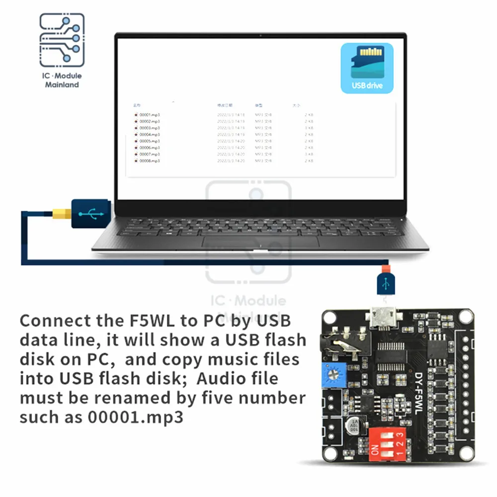 Commande de lecture vocale DC3.7-5V Tech 5W Power Trigger 32M Memory btAudio F5WL MP3 Voice Playback Tech pour Ardu37