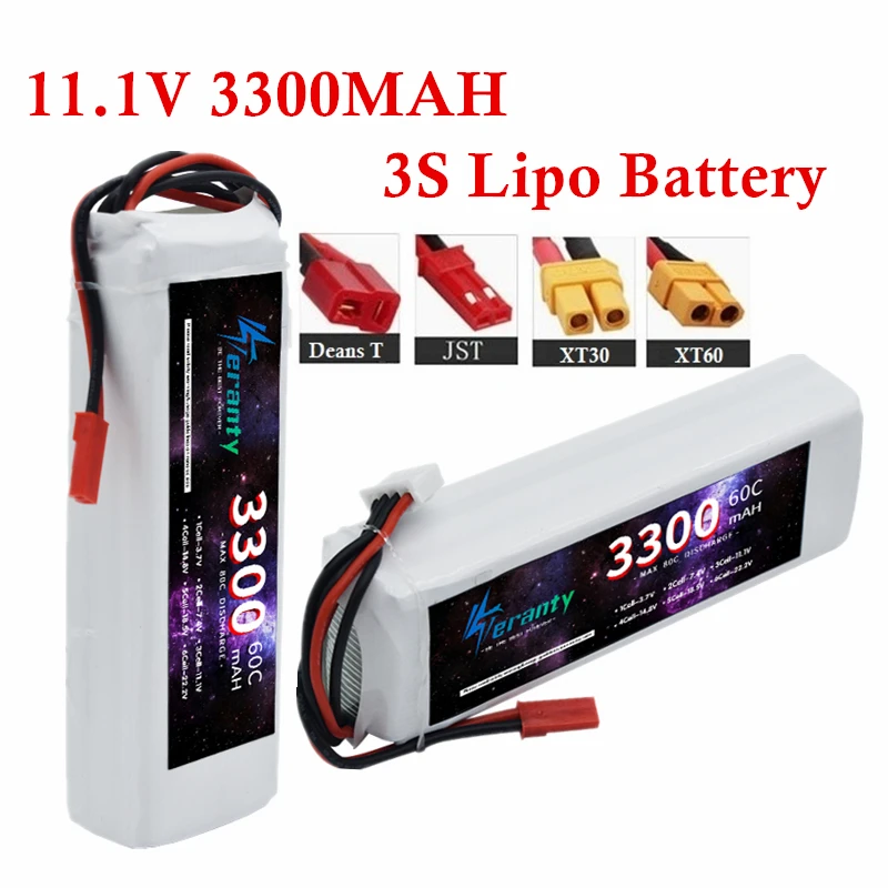 3S 3300mAh 11.1V Lipo Battery 60C for Drone RC FPV Airplane Boat Helicopter with XT60 DEANS T Plug XT30 JST Connector