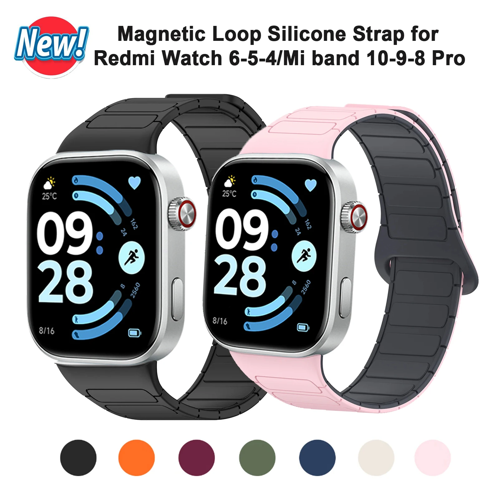 Magnetic Loop Strap for Redmi Watch 6 5 4 Smart Watch Sport Strap Wristband for Xiaomi Mi Band 10-9 Pro Silicone Strap Bracelet