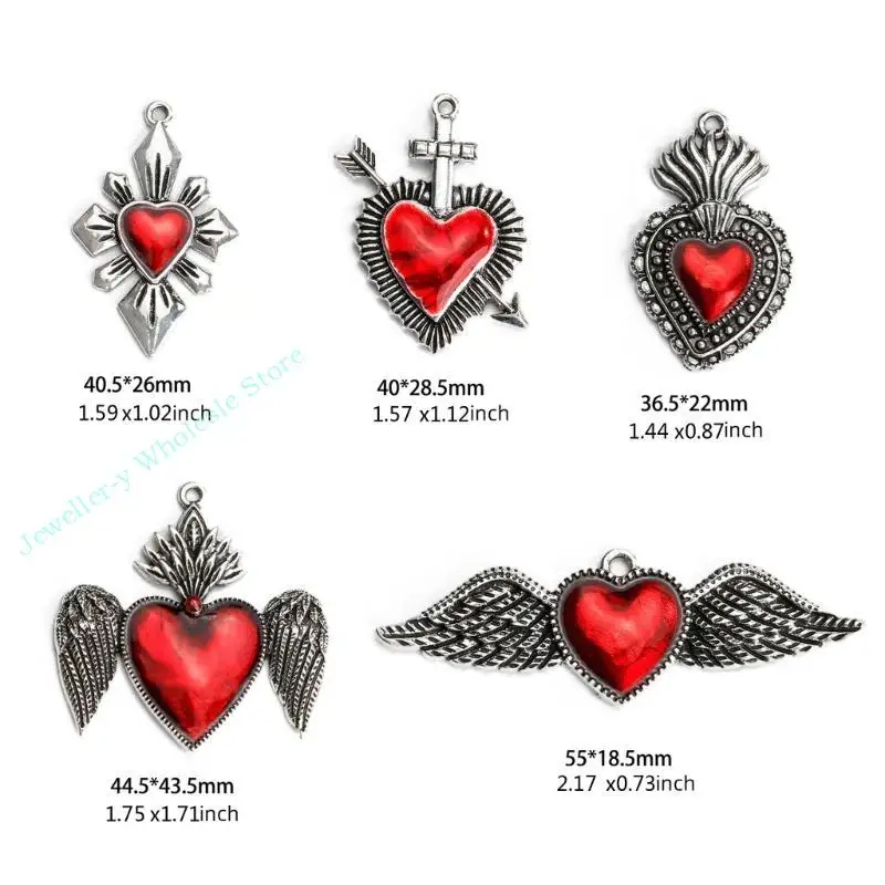 

R7UF Pack of 15 Heart Pendant Alloy Material Heart Embellishments Gothic Heart Charm