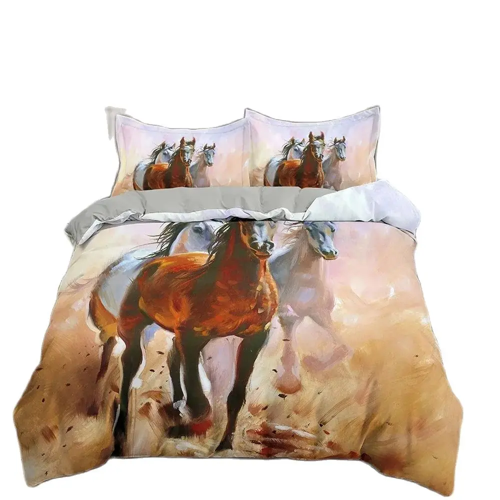 

Horses Bedding Set Domineering Galloping Horse Printed Duvet Cover Set Pony Decorative Horse Freedom Runs Gallop Quilt Cover