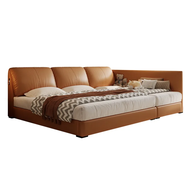 

Parent-child bed family of three master bedroom splicing three widened elephant ears soft bag leather mother bed