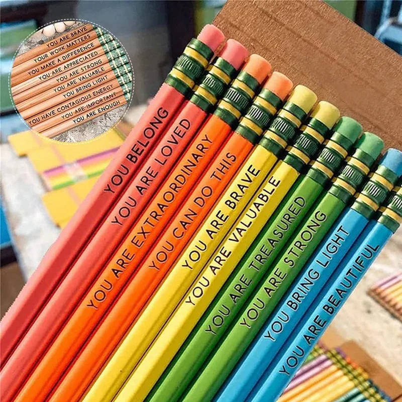 Ensemble de Crayons d'Affirmation en Bois, 19x1x1cm, avec Énonciations de Motivation, Comme Montré, Nouvelle Collection 2023