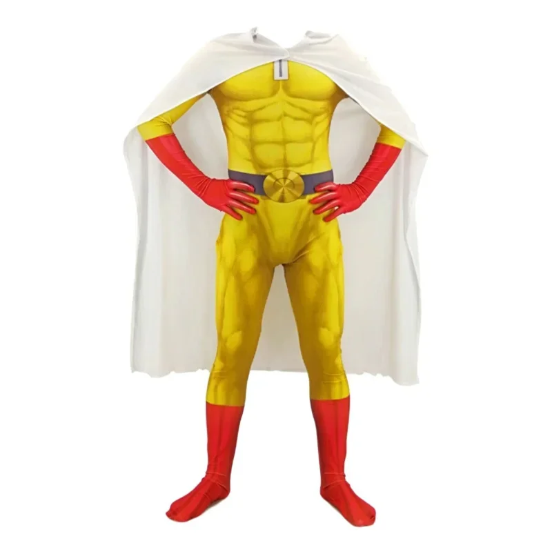 2025 New Anime ONE PUNCH MAN Costume Saitama Cosplay Male Men Boys Halloween Jumpsuit Outfits with Cloak Cape Full Set Kids A AA
