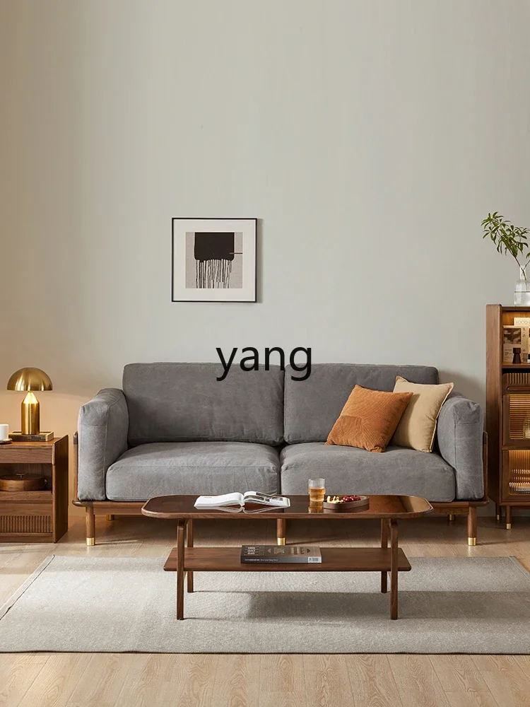 Yjq Solid Wood Cloth Craft Sofa Black Walnut Modern Simple Small Apartment Single Double Three-Seat Living Room Combination