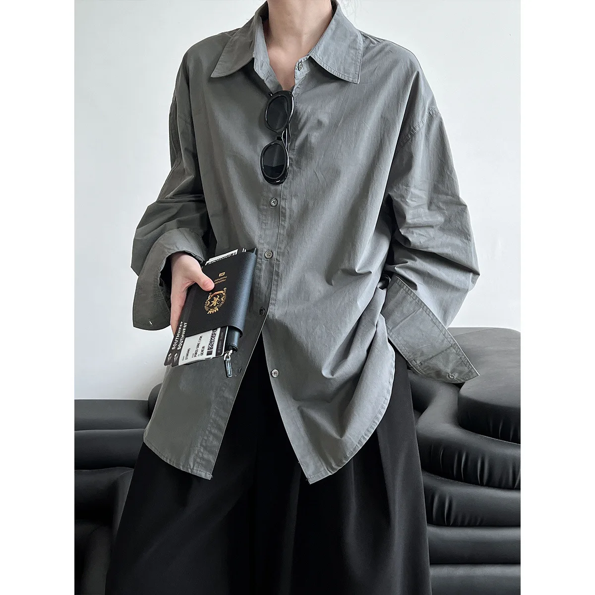 

Minimalist Style and Versatile Cotton Long-sleeved Shirt 2025 Fall New Layered Lapel Top Jacket