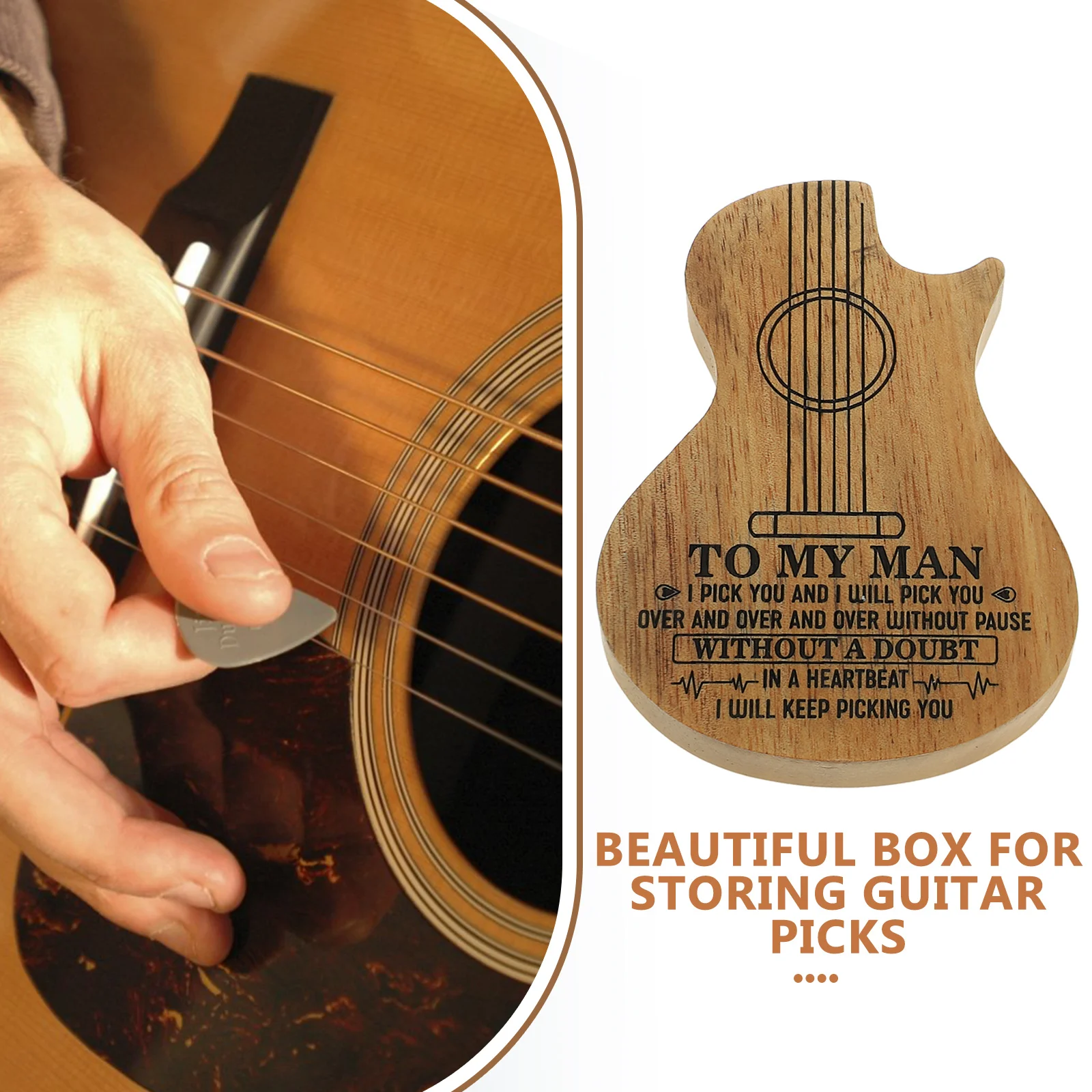

Wooden Guitar Set Picks Storage Case Natural Wood Plectrum ganizer Hold 3 Lightweight Portable Music