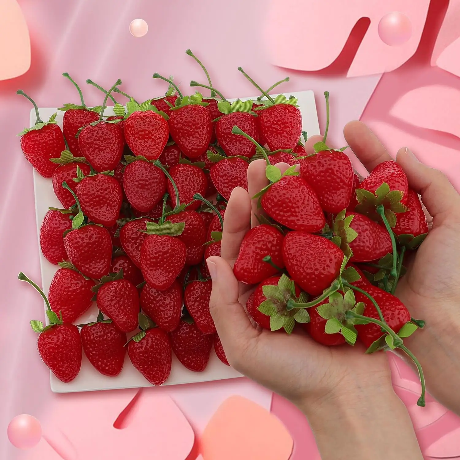 30pcs Artificial Strawberry Lifelike Simulation Small Dard Red Strawberries Set Decoration Fake Fruit Home House Kitchen Decor