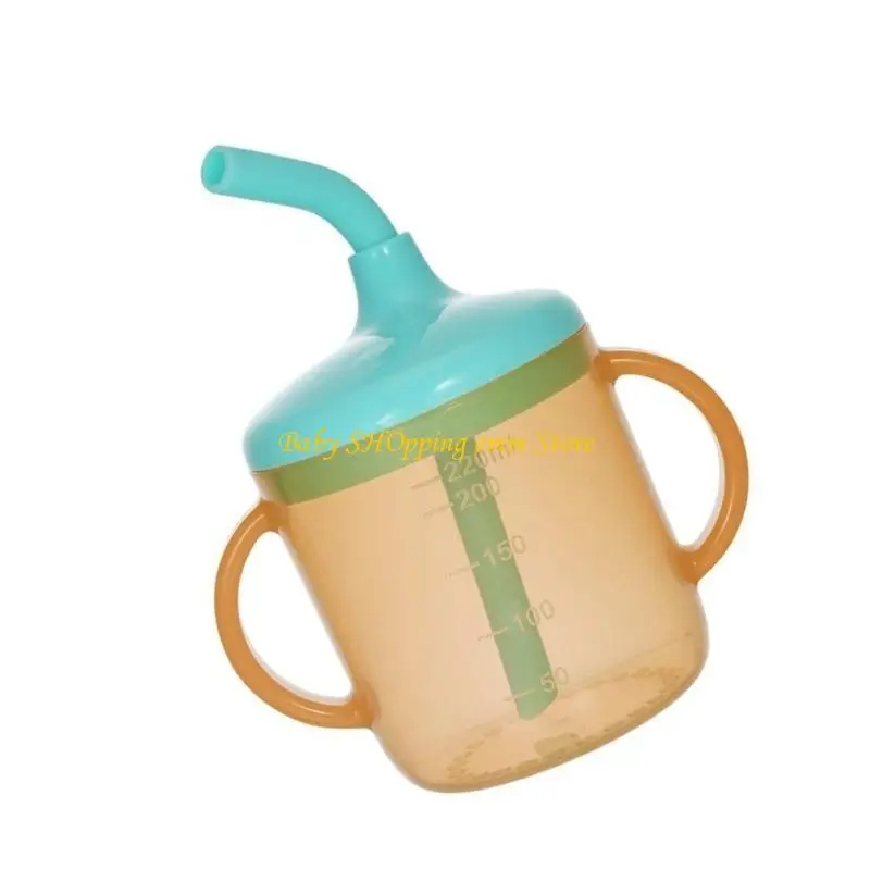 23GD Baby Sip Cup Double Handles Soft Straw with Lid Safe Protections Clear Scale