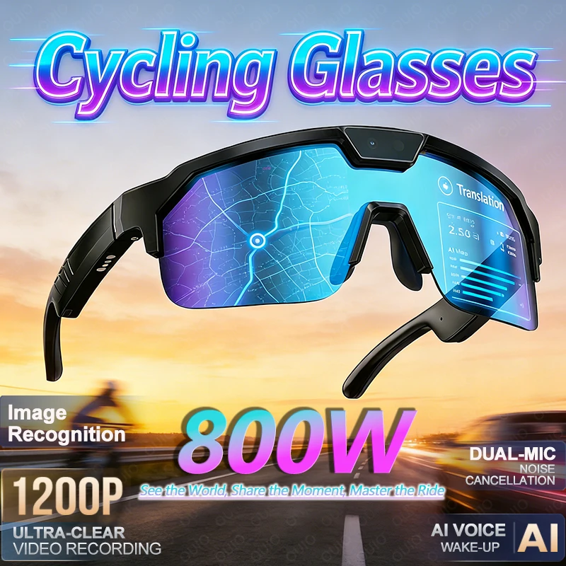 

2026 New Cycling Smartglasses 800W Camera 1200P Video Music Image Recognition 100+ Languages Translation Outdoor Cycling Glasses
