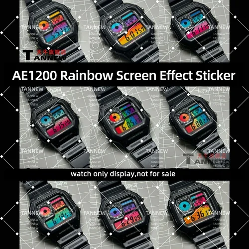 Imagen 2 del producto Película Mod de pantalla de arcoíris AE1200 para reloj cuadrado Casio ae1200, pegatina superpuesta de pantalla colorida, pieza de actualización de instalación DIY fácil
