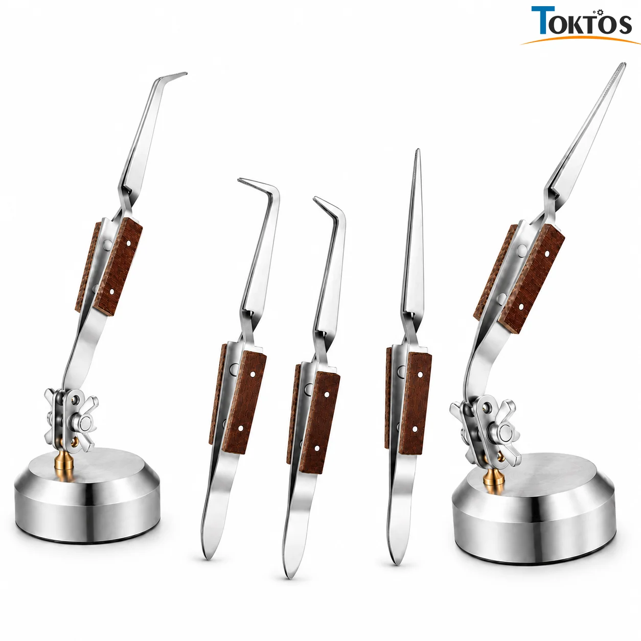 TOKTOS Third Hand Helping Hands Tool Weighted Base Self Closing Tweezers 360 Adjustable Jewelry Repair Holding Tool