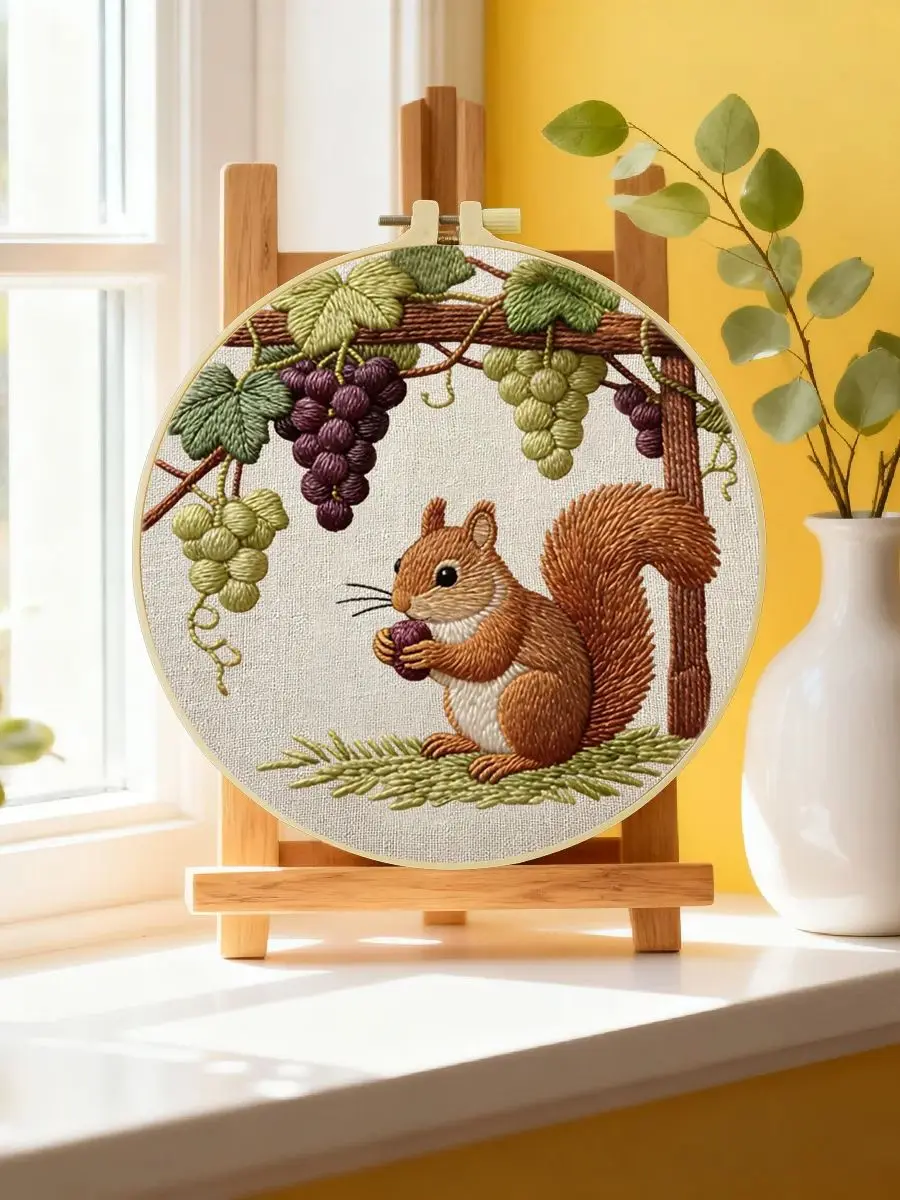 1 Stück 20X20CM/15X15CM 7,87/6,3 Zoll Eichhörnchen-Stickerei-Starter-Kit DIY-Kit DIY-Stickerei-Set für Anfänger – Detail 6