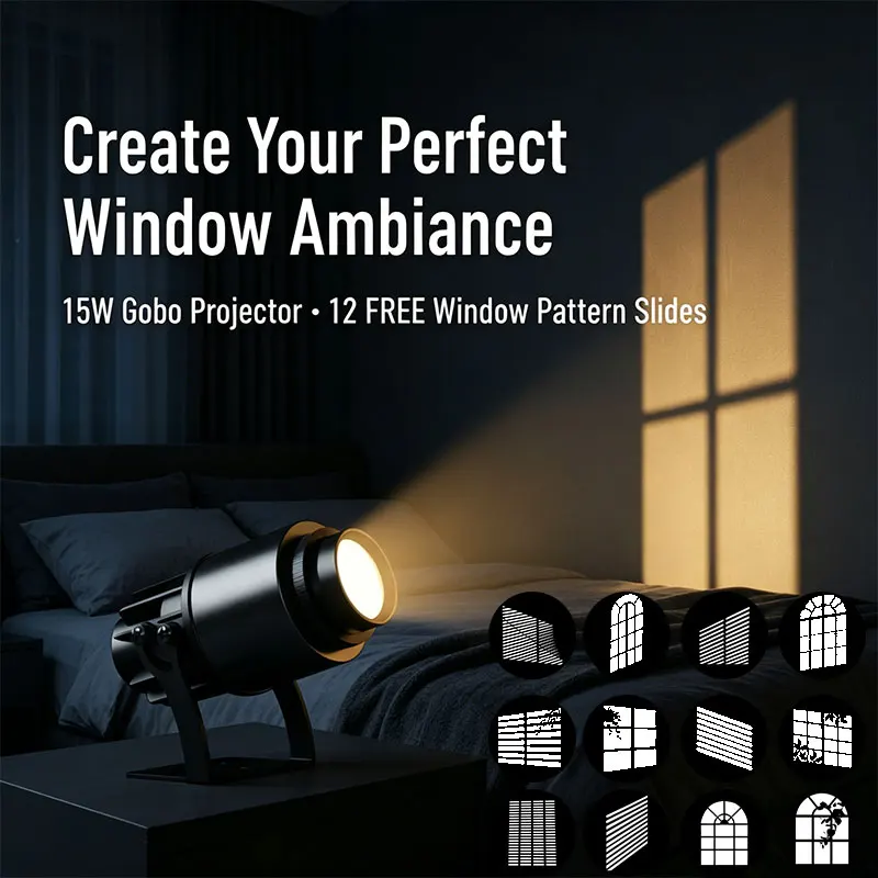 Window Shadow Projector Light 12 Gobo Discs Mood Lamp Bedroom Salon Studio Streaming Background Decoration