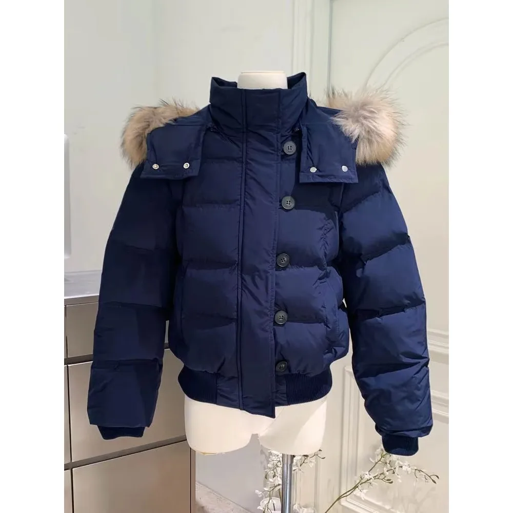 2000s High Street Elegant Fur Collor Hooded Coat Y2k Winter Parkas Coats American Vintage Thicken Zipper Streetwear Slim Jackets
