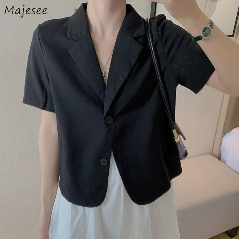 

Short Sleeve Blazers for Women Solid Notched Cropped Summer Ins All-match Daily Office Lady Korean Style Casual Classic Tender