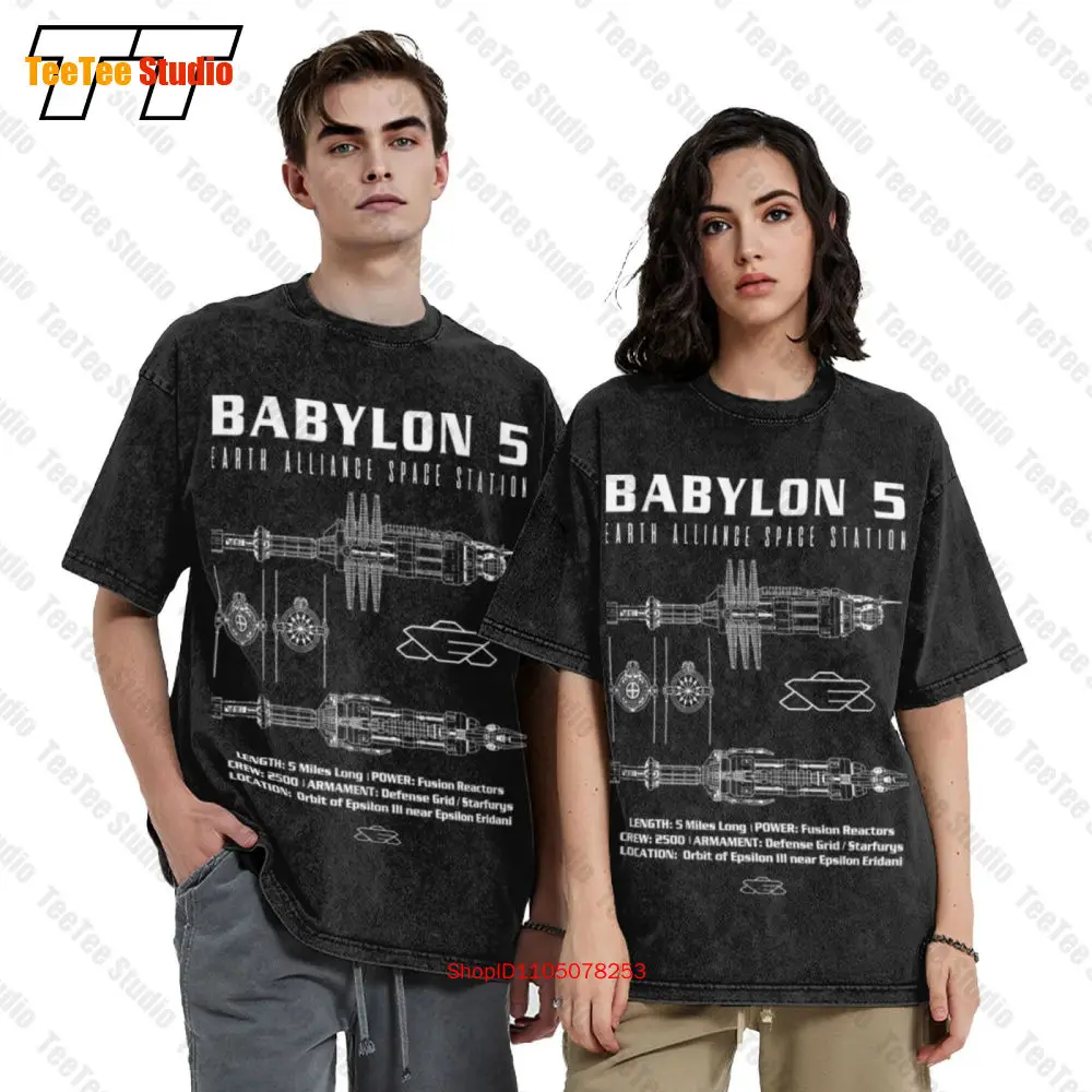 Babylon 5 Space Station Schematic Vintage Oversized T-Shirt 2MQP
