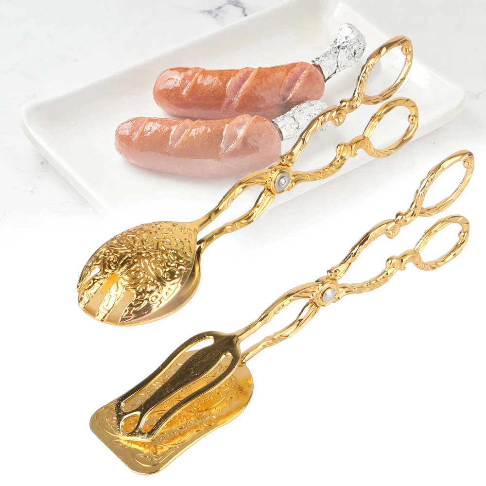 

Snack Cake Clip Baking Barbecue Tool Fruit Salad Cake Clip Vintage style Gold-plated Buffet Food Tong Salad Pastry Clamp