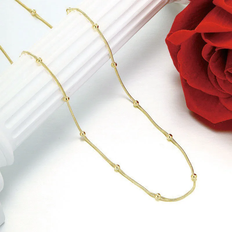 XP Jewelry --( 45 50 cm x 3 mm) Fashion Small Snake Joint Beads Chain Necklace For Women 24k / 14k  Gold Plated Fashion Jewelry