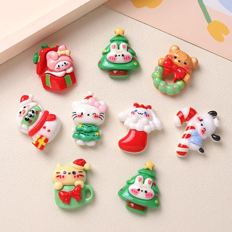 10Pcs/set Sanrioed My Melody Hellokitty Pochacco Cinnamoroll DIY Resin Accessories Christmas Hair Clip Phone Case Accessories