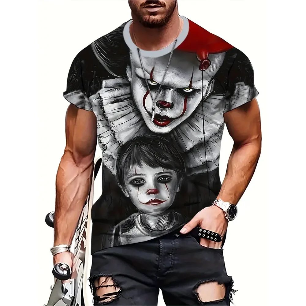 New Men's Fashion Short-Sleeved Tops Casual 3d Clown Pattern Printed T-Shirt Men Clothing Round Neck T-Shirt Loose Pullovers