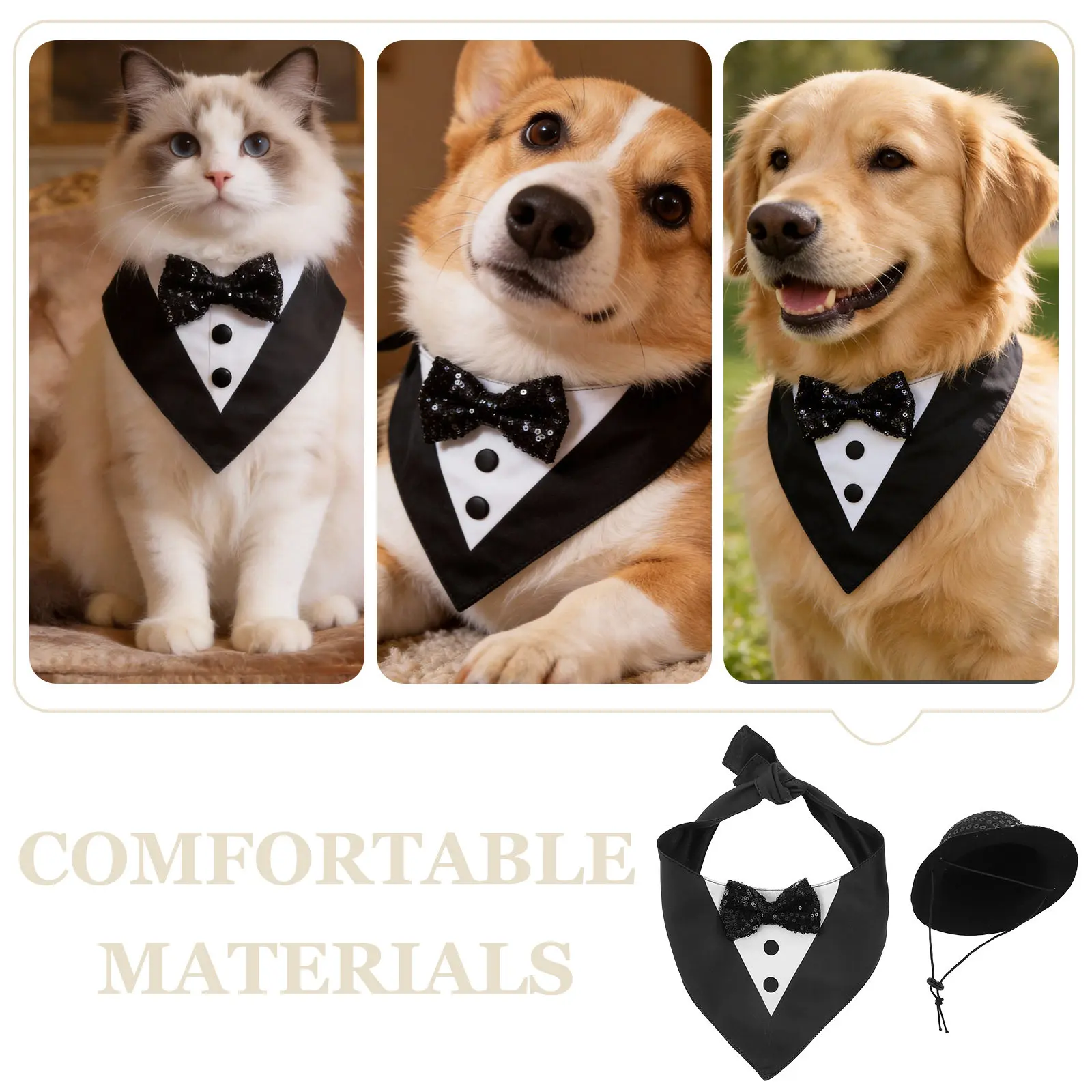 1Set Pet Wedding Tuxedo Dog Bandana Hat Set Birthday Party Formal Costume Suit Dog Prince Outfit Cat Hat Pet Hats