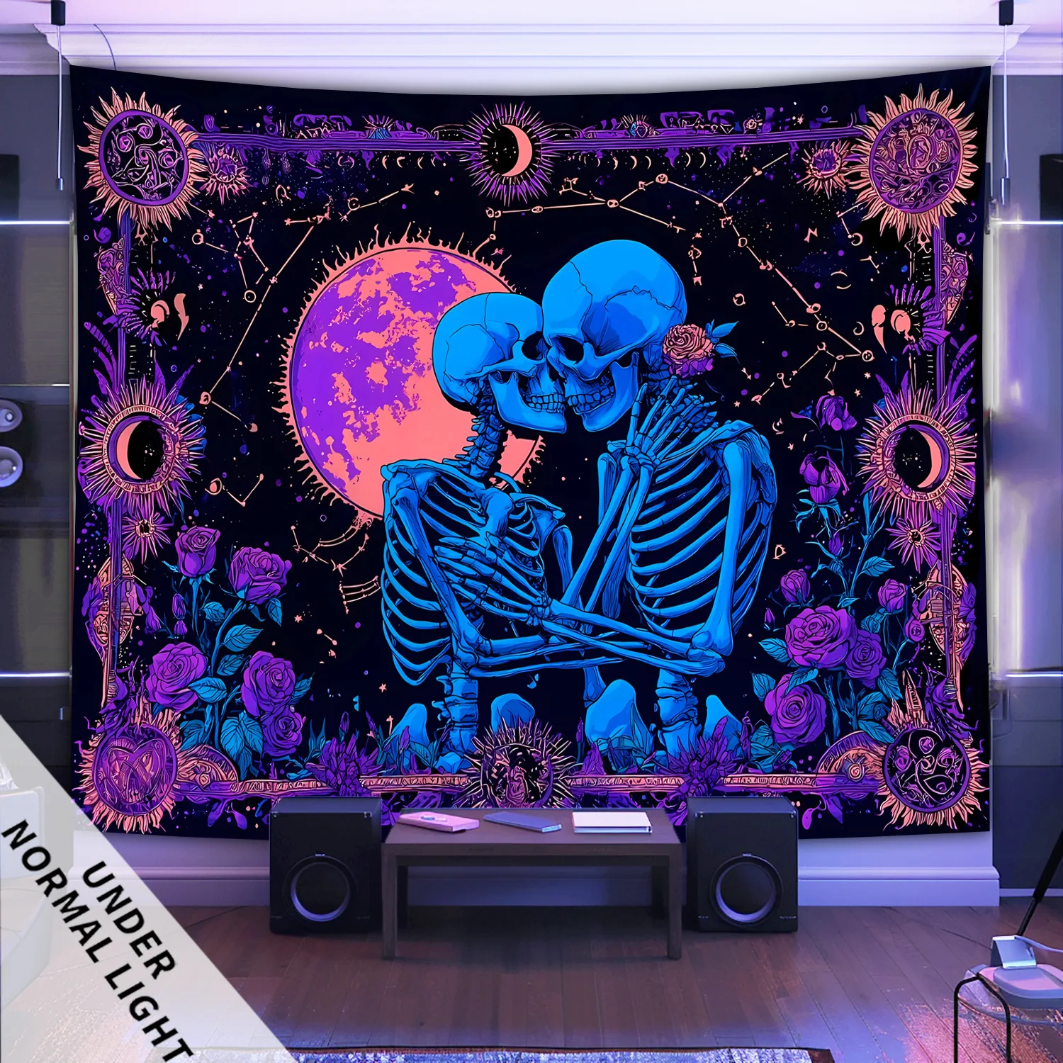 Large Skeleton Lovers Cosmic Astrology Galaxy Tapestry Wall Decor Bohemian Boho Room Poster Bed Sheet Gothic Romantic Space Art