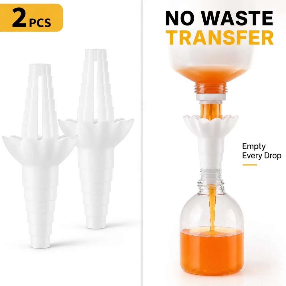 

Reusable Bottle Emptying Connector Universal Liquid Transfer Funnel Adapter for Soap Shampoo Lotion Kitchen Bathroom Daily Use