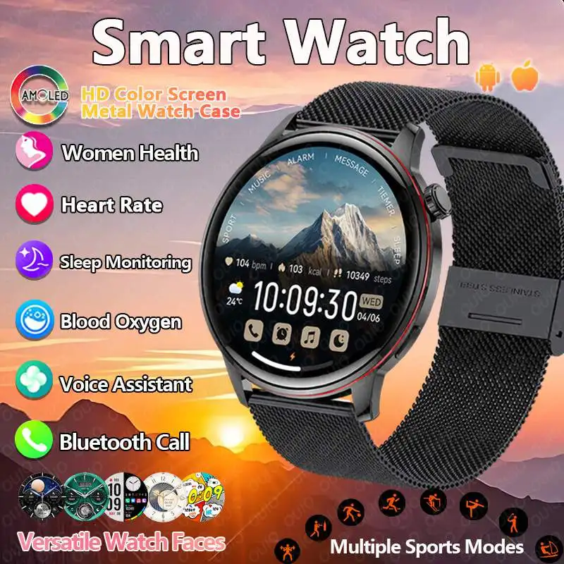 

2026 New Fashion Smart Watch Heart Rate Women's Health Sleep Monitoring Voice Assistant Blood Oxygen Multi-Sport Mode Smartwatch