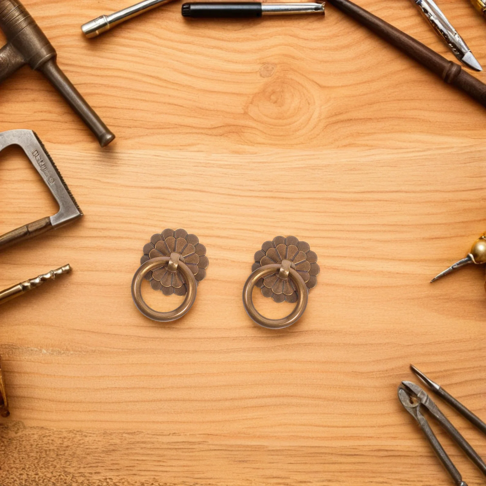 

5Pcs Brass Ring Pulls for Drawer Cabinet Door Handles Wardrobe Chest Rustic Decorative Hardware Home Upgrade Knobs