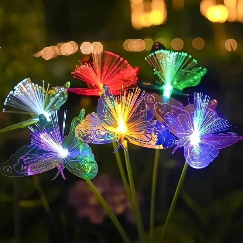 Solar Butterfly Fiber Optic Lights Outdoor Waterproof Stake Lamp for Garden Lawn Yard Path Landscape Decor