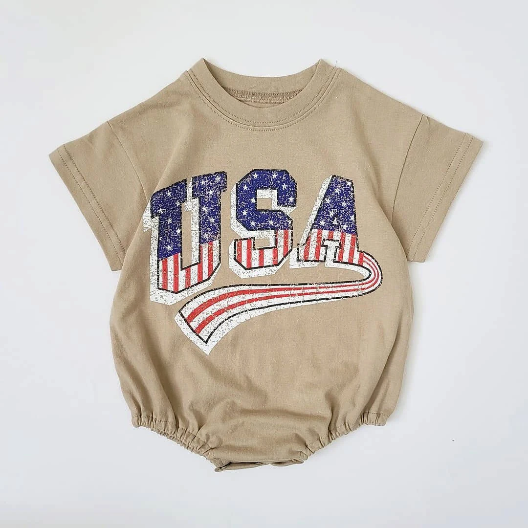 Baby Boys USA Print T-Shirt Romper Newborn Bebe Short Sleeve Sweatshirt Onesie Toddler Girls Romper 0-24M Jumpsuits 2023 Summer