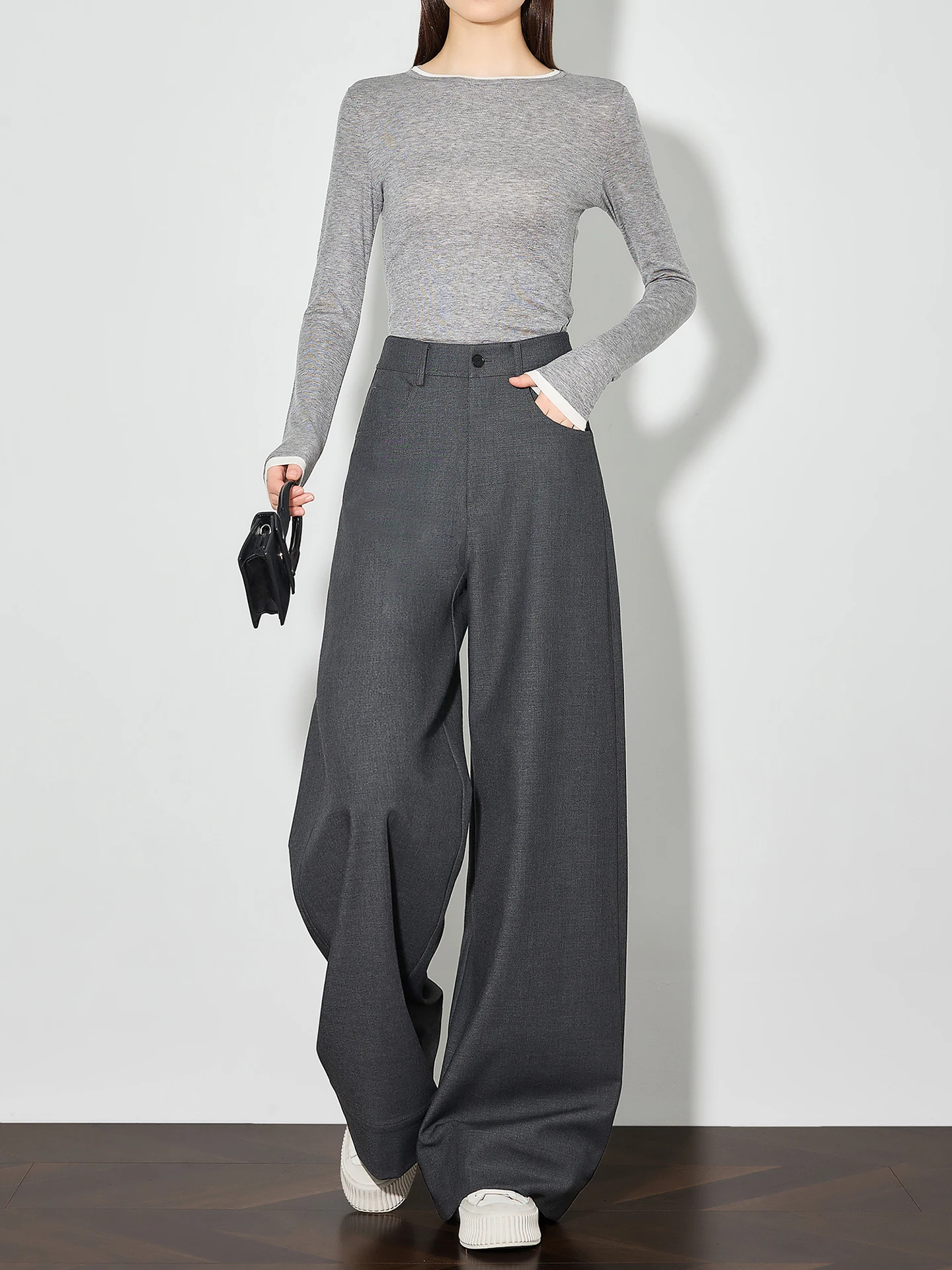 

Deep ey Anti-Wrinkle Straight Leg Suit Pants Women's High Waist Extended Drapey Wide Leg Pants Casual Trousers for Ladies