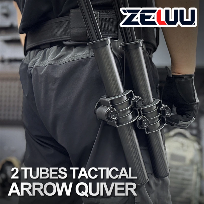 ZEWU 2 Tubes Tactical Arrow Quiver Carbon fiber Holder Portable Belt Strape Hunting Archery Accessories