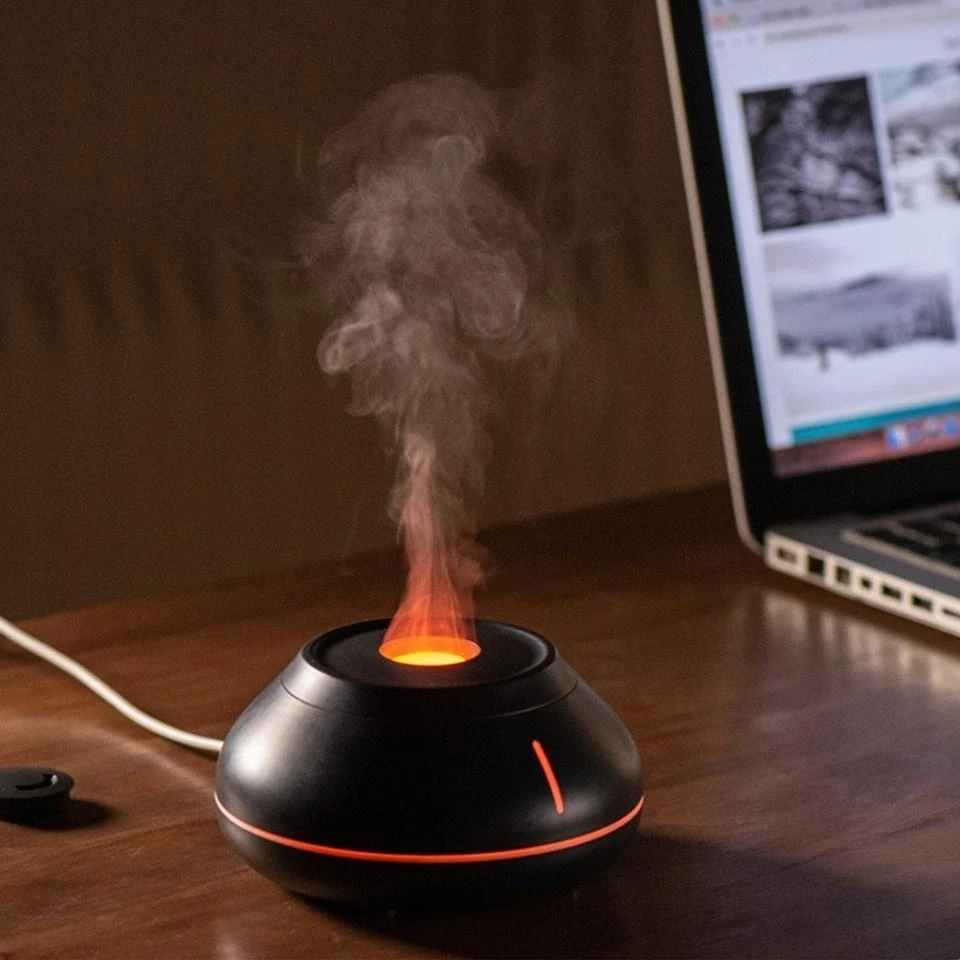 USB Flame Aromatherapy Essential Oil Diffuser with 7 Colors Light Ultrasonic Air Humidifier Cool Mist Maker Aroma Humidificador