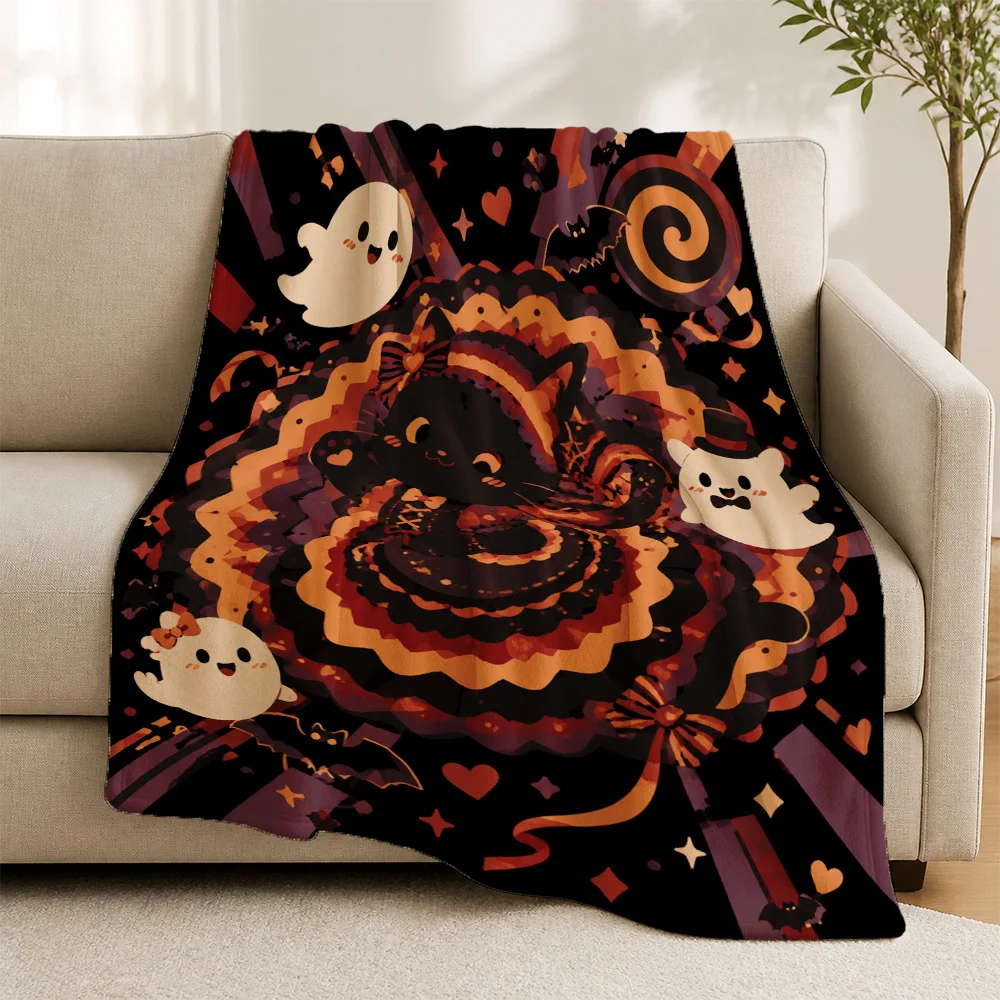 Cute Spooky Halloween Throw Blanket Fall Autumn Decor Witch Ghost Pumpkin Couch Cozy Seasonal Holiday Sofa Accent